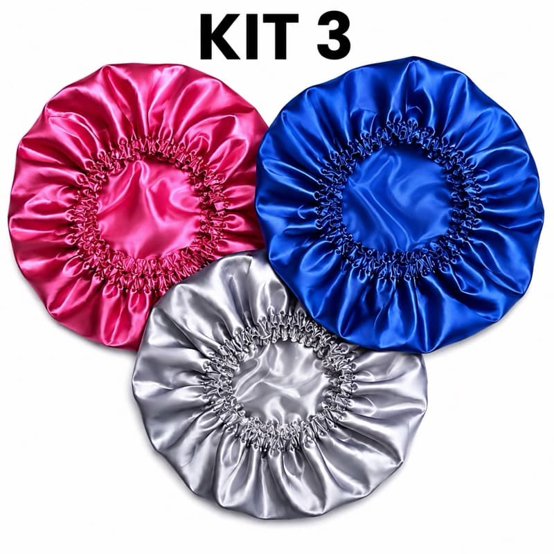 Kit 3 Touca de Cetim Anti Frizz - Cores variadas