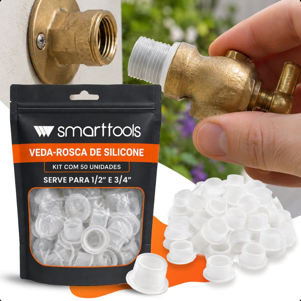 Kit 50 Veda Rosca de Silicone para Torneira 1/2 e 3/4 Borracha Vedante Antivazamento