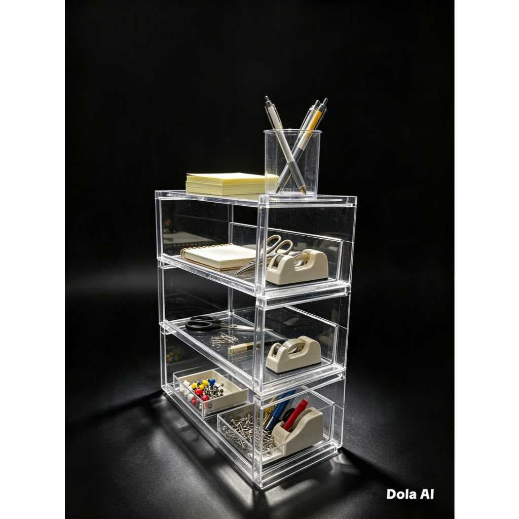 Kit/ 3 Organizador Empilhável Multiuso Plástico (BASE RETA)