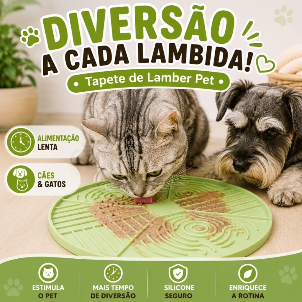 Tapete de Lamber Pet Silicone Alimentação Lenta Antiestresse Cachorro Gato