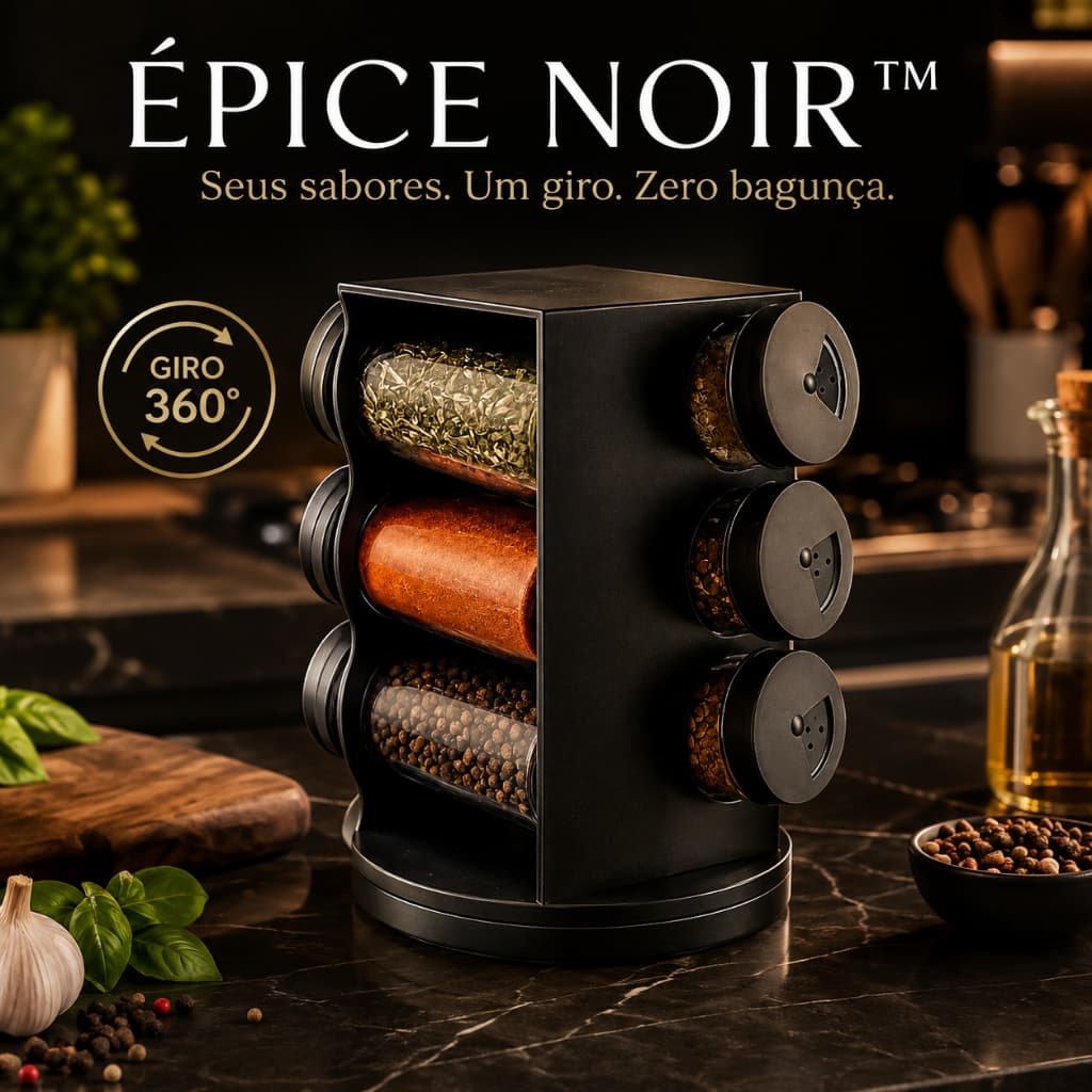 Organizador Porta Temperos Giratorio Plastico Preto Com 6 Potes 80ml Cozinha