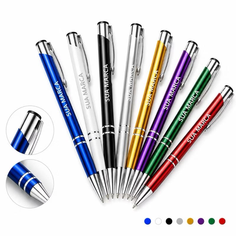 Kit Canetas Personalizada 100 unidades Metálica gravação a laser/ Time/ logo/nome