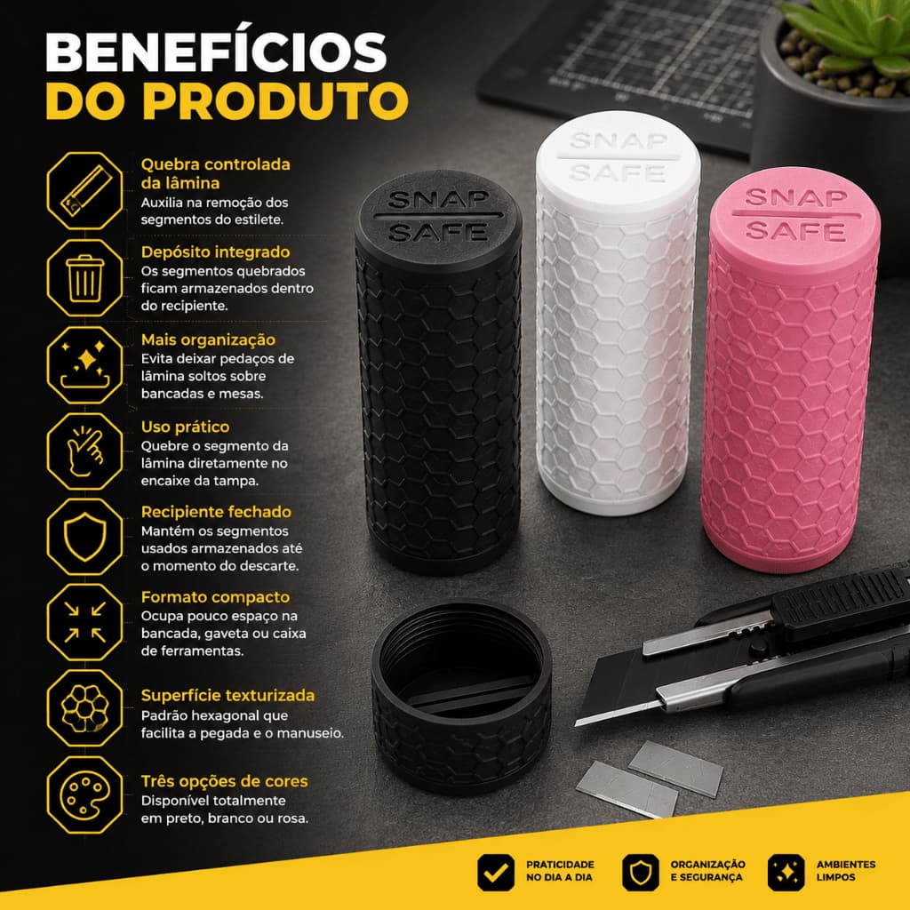 Quebrador de Lâminas Estilete com Depósito Coletor de Sobras de Lamina Para Oficina Artesanato e Trabalho