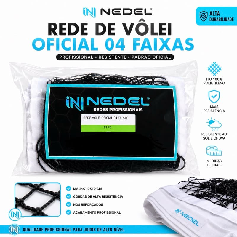 Rede de Vôlei Oficial 4 Faixas Profissional – Alta Resistência Treino Aulas Tamanho Oficial