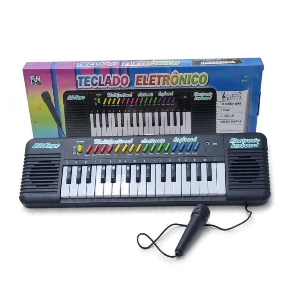 Brinquedo Tecladinho Musical Eletrônico Com Sons e Microfone