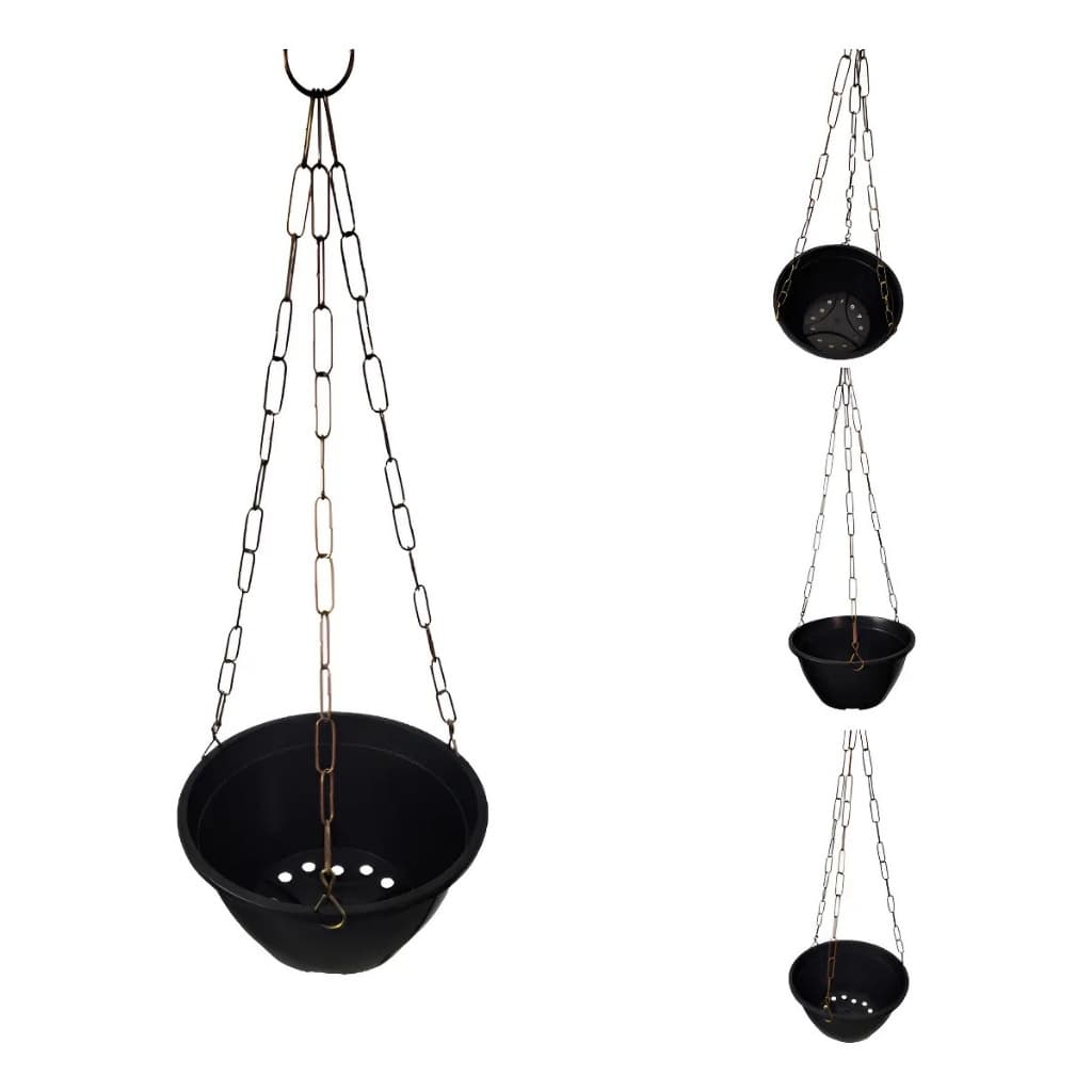 Cuia Plástica Com Corrente Suspensa Preta 22cm Jardim Horta Ref 203 Vasos Jardinagem