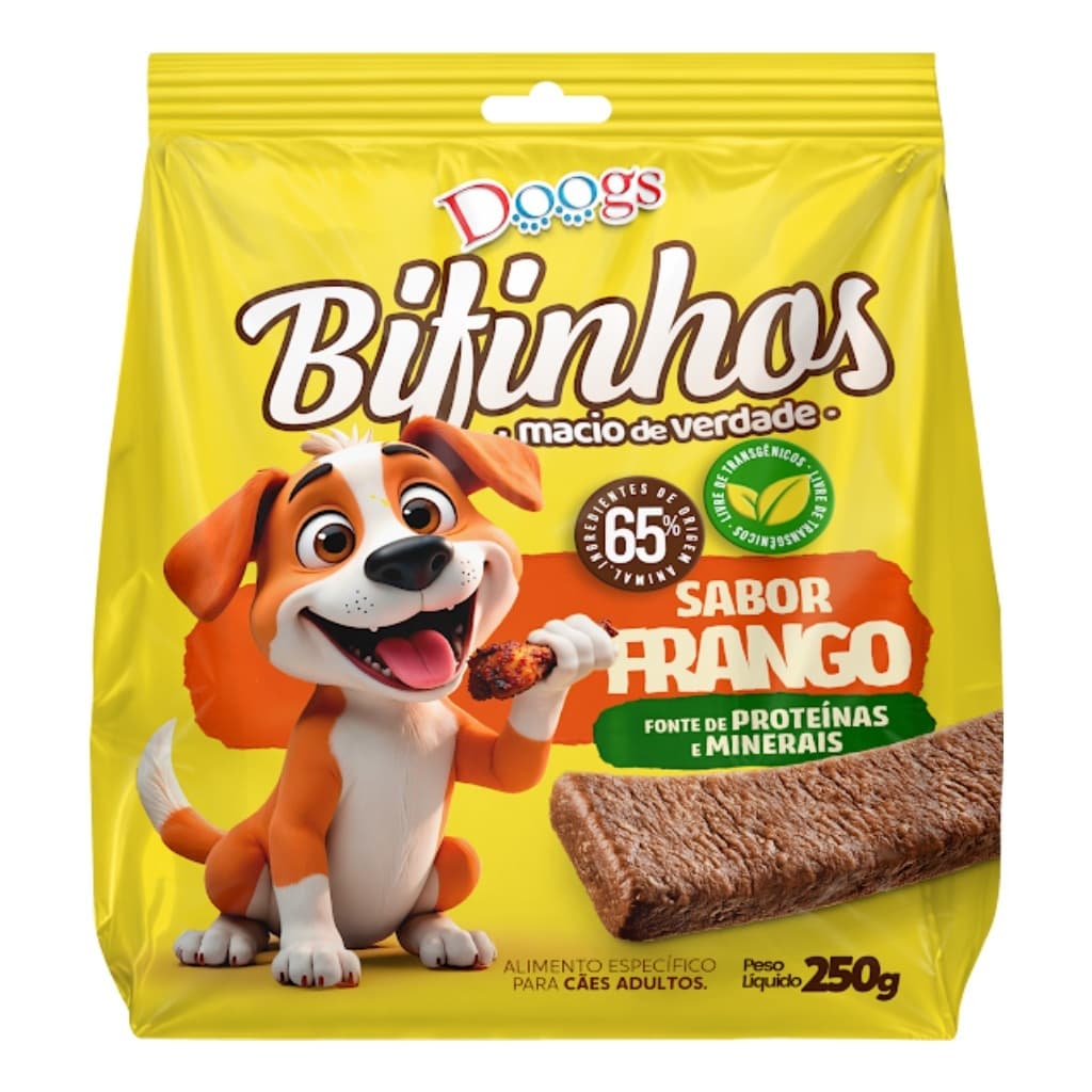 Bifinho Para Cachorro 250g Sabor Frango Petisco Macio Caes Adultos Adestramento Recompensa Doogs