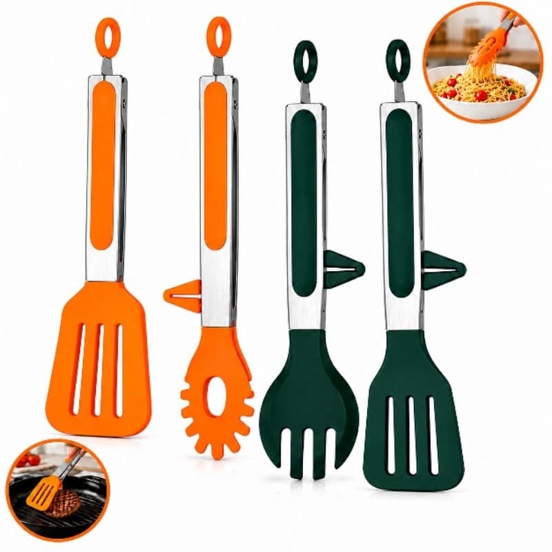 Kit Pegadores Para Cozinha Pinça e Espátula para Carnes Hambúrgueres Massas Saladas e Churrasco 🔥🍔🥩