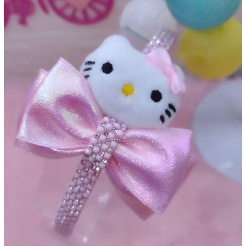 Tiara laço infantil Hello Kitty rosa luxo.