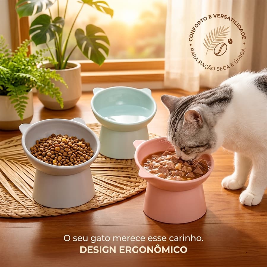 1 Tigela para Cães/Gatos, Tigela Elevada de Proteção ao Pescoço para Água e Comida, Comedouro para Pets