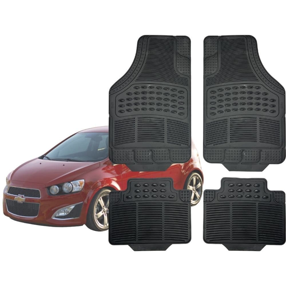 Jogo de Tapete Automotivo Universal Impermeavel Preto 4 peças Borracha Chevrolet Sonic Hatch 2012 Até 2014