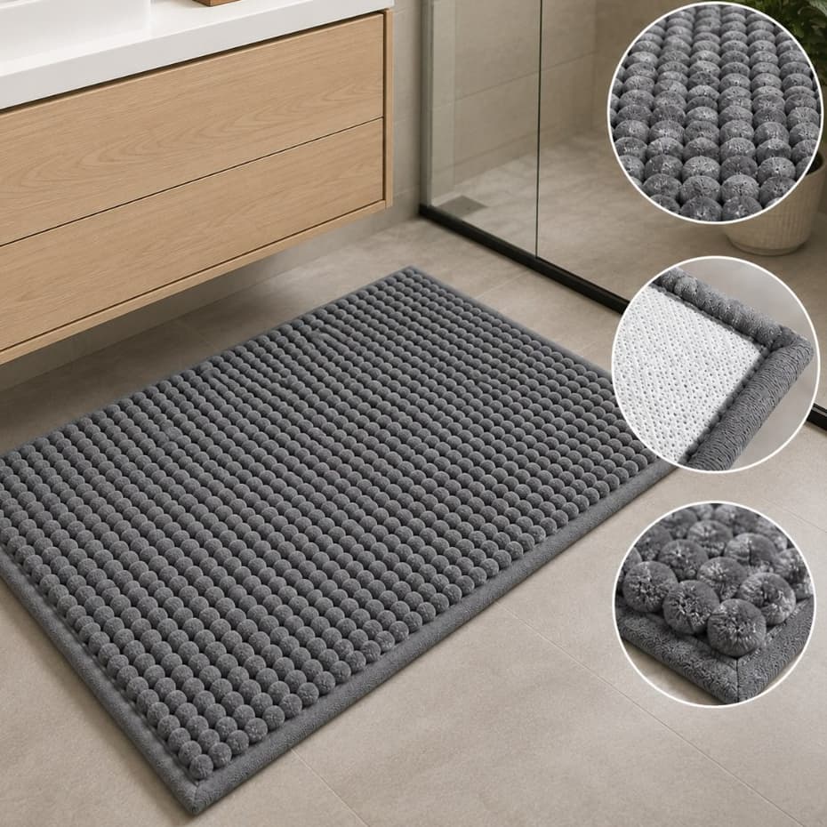 Tapete de Banheiro Bolinha Macarrão Microfibra Antiderrapante Macio Alta Absorção 40x60cm Várias Cores