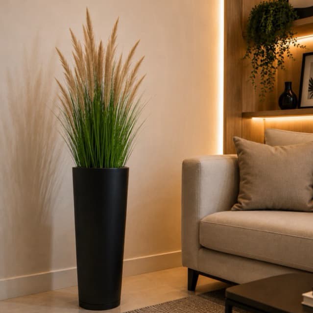 VASO DE PLANTAS DECORATIVO IBIZA 59CM COM PRATO PARA SALA ESCRITÓRIO JARDIM VARANDA DECORAÇÃO