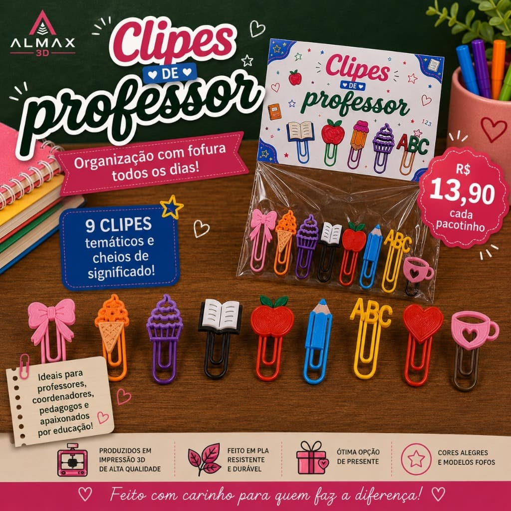 📚 CLIPES DE PROFESSOR – KIT COM 9 MODELOS TEMÁTICOS