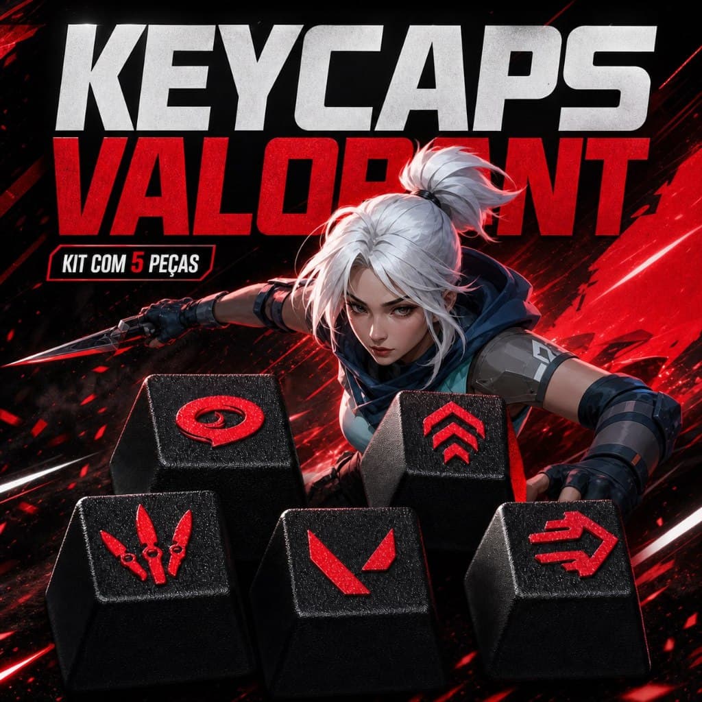 Kit 5 Keycaps Valorant Jett Teclas Personalizadas Teclado Mecânico Gamer Cherry MX Redragon HyperX Razer Setup FPS