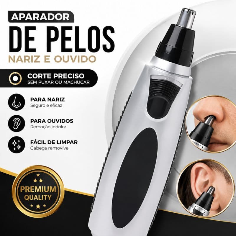 Aparador de Pelos Nariz e Orelha Portátil Unissex Sem Fio Lâmina Inox Compacto e Preciso Pilha AA