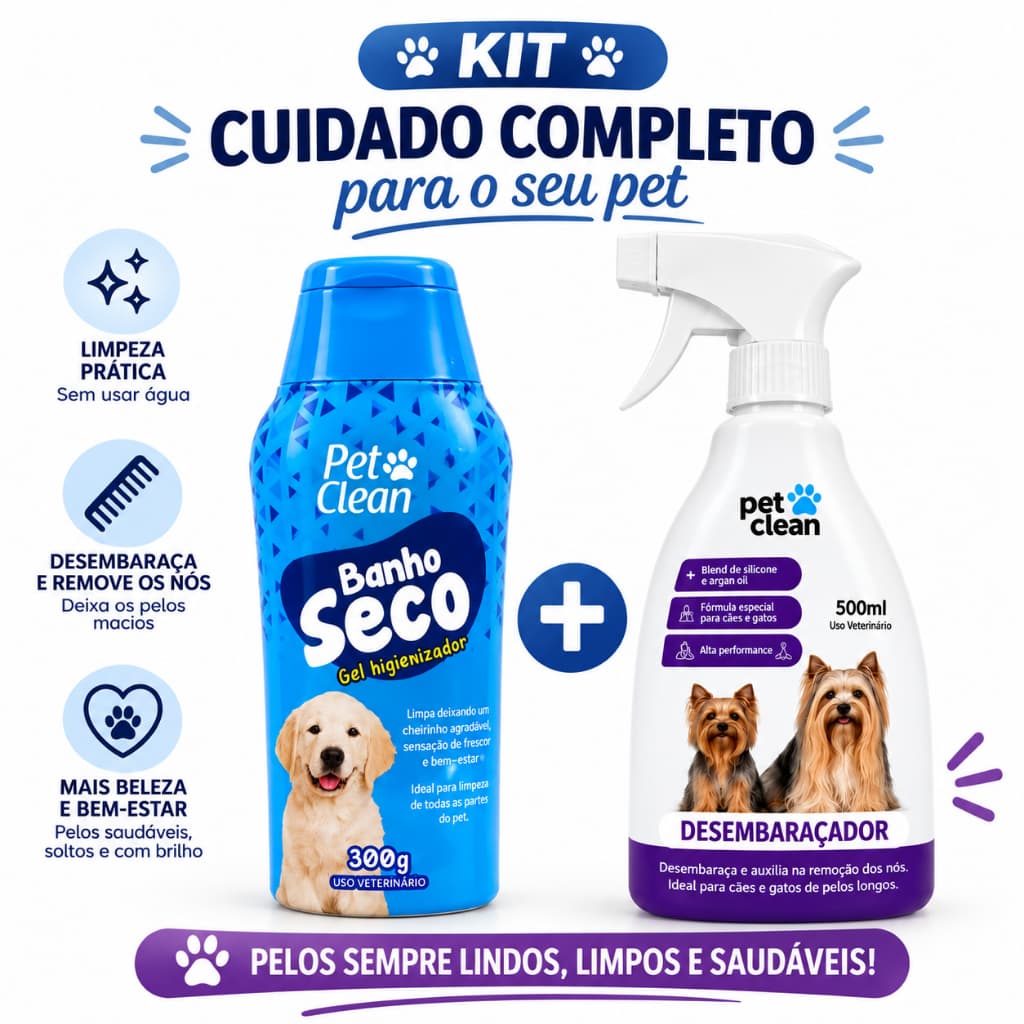 BANHO A SECO KIT DE CUIDADOS COM OS PELOS  PET CLEAN