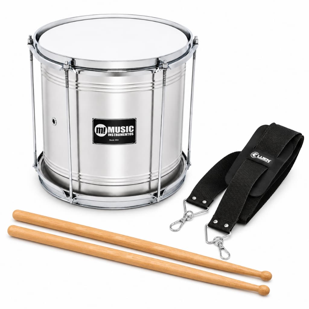 Surdo Alumínio Liso 30x14 6 Afinações + Baqueta e Talabarte