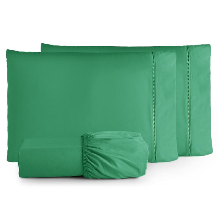 Jogo de Lençol Cama Box Casal 180 Fios Algodão Toque Macio e Suave com elástico e detalhe em Ponto Palito