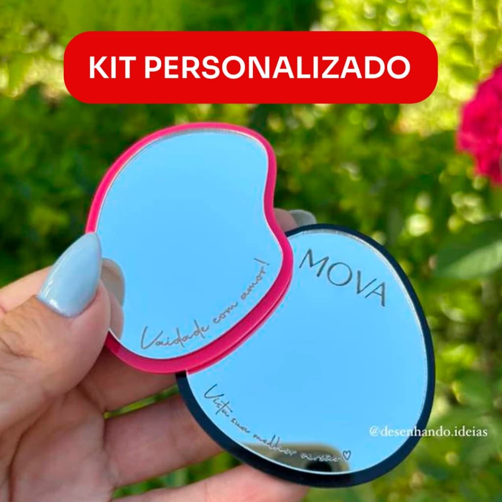 Kit Espelhos de Bolsa Orgânico Acrílico Personalizado com Base 6cm – Mimo Brinde Eventos Beleza - Personalizável