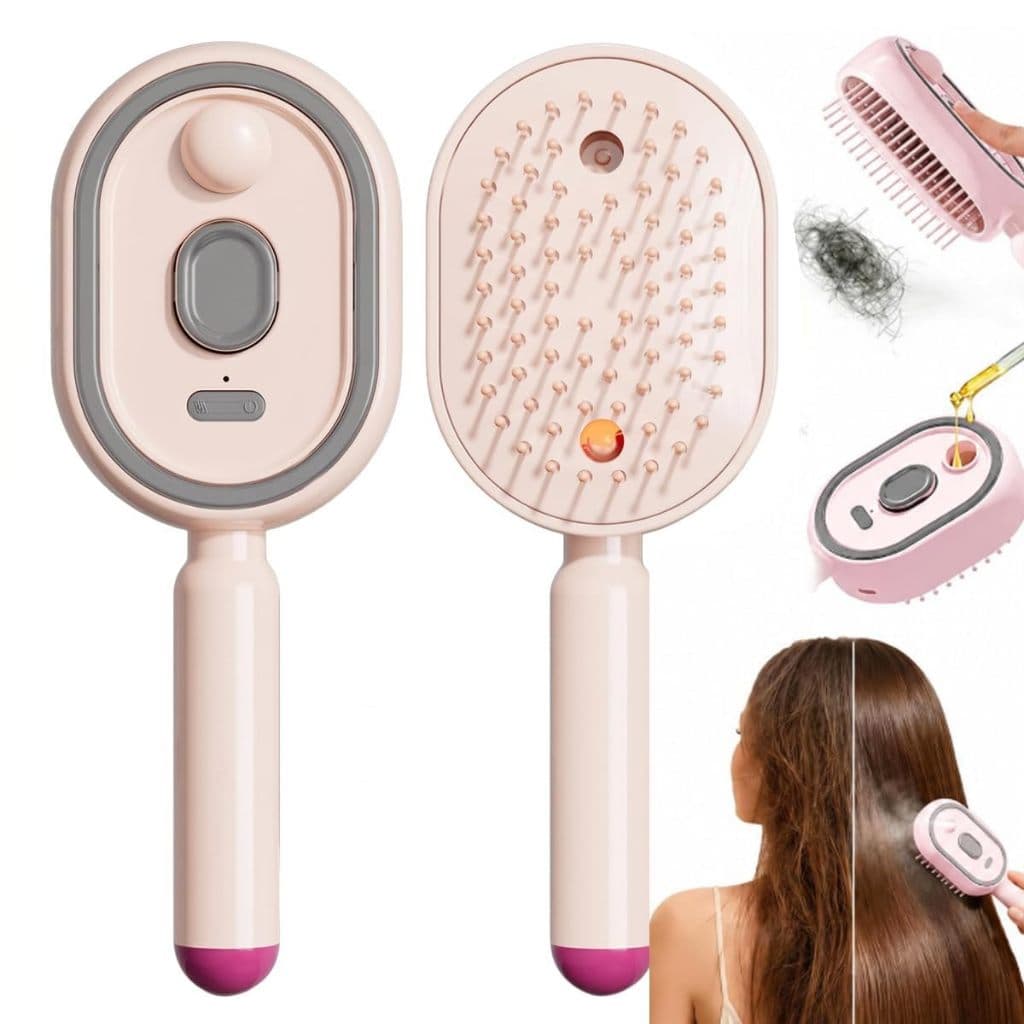 Escova Elétrica para Cabelo com Spray de Vapor e Pente de Massagem Almofada Capilar Alisador Tecnológico Névoa Nano