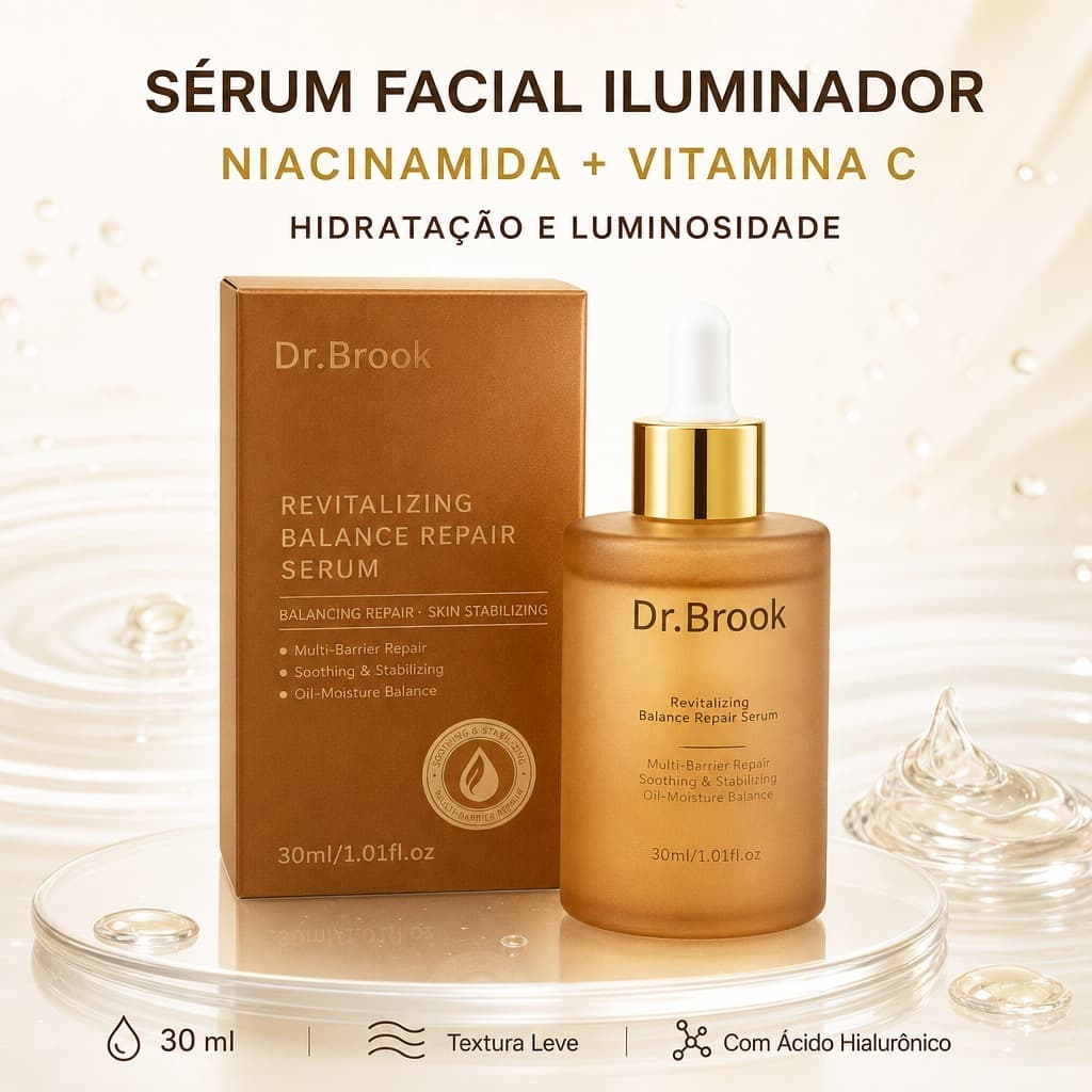 Sérum Facial Iluminador Dr.Brook 30ml Niacinamida Vitamina C Alfa-Arbutina e Ácido Hialurônico