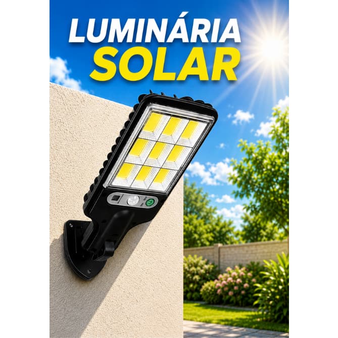 Luminária Solar Sensor Presença Parede 108 COB LED Luz Branco Frio Prova D'Água 3 Funções Controle Remoto