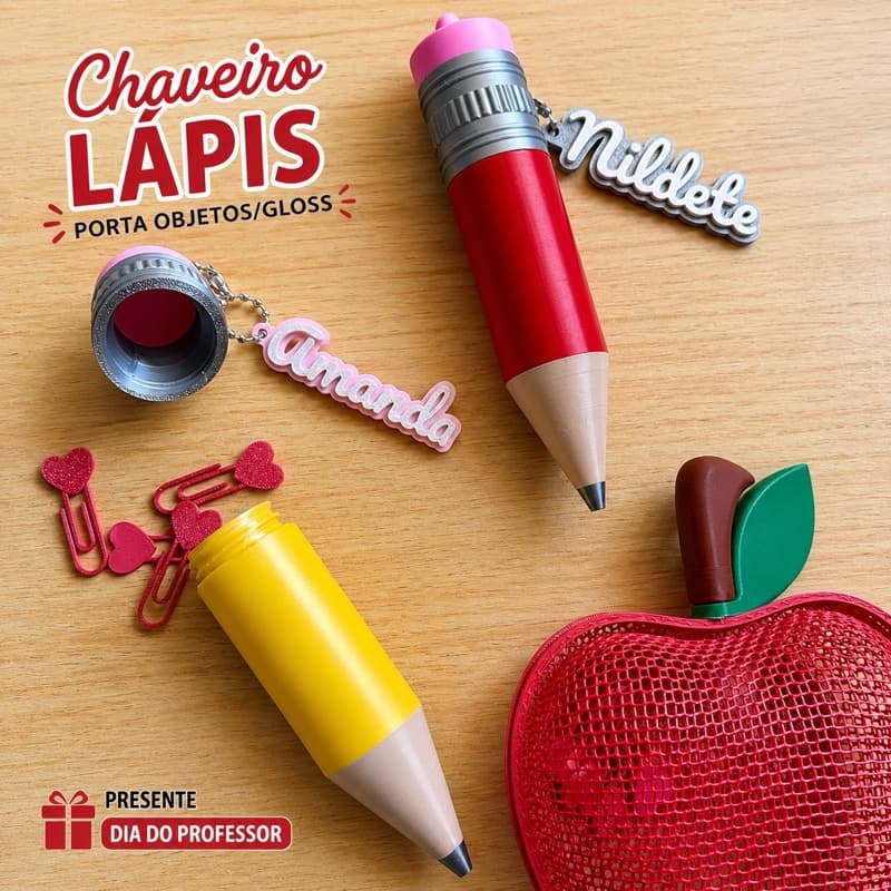Chaveiro Lápis Personalizado com Nome | Porta Treco | Dia dos Professores