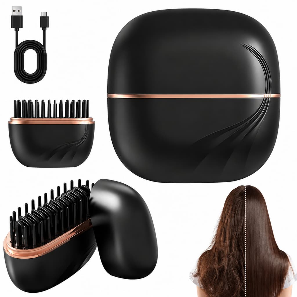 Mini Escova Alisadora Eletrica Sem Fio 2 Em 1 Portatil Para Cabelo Compacta Recarregavel