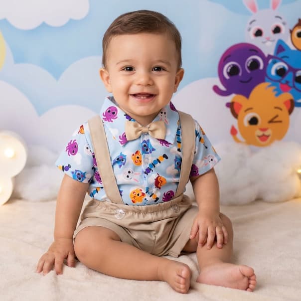 Roupa Bolofofos Conjunto Infantil Suspensório Mauricinho Bolofofo Festa