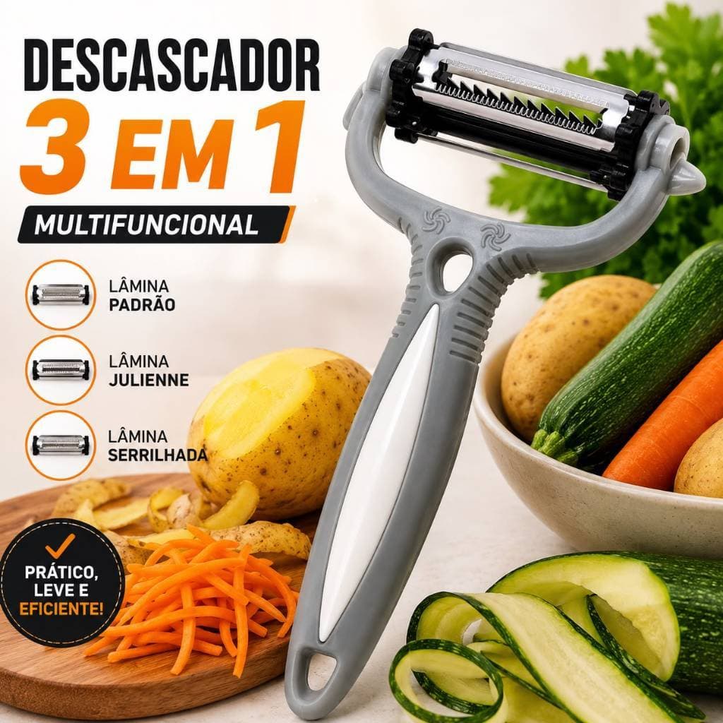 Descascador de Legumes 3 em 1 Original Line Lâmina Juelienne Serrilhada Fatiador Frutas Legumes