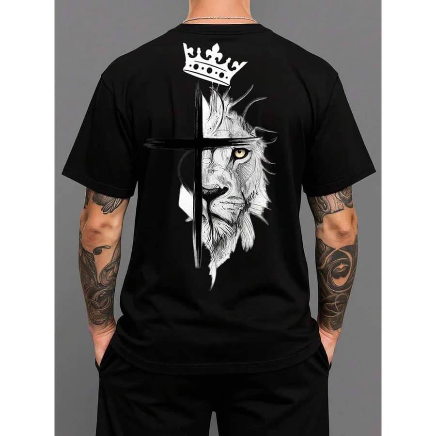 Camiseta Masculina Gola Redonda Camisa 100% Algodão Blusa masculin Camisa Confortável Estampa Religiosa Camisa Descolada