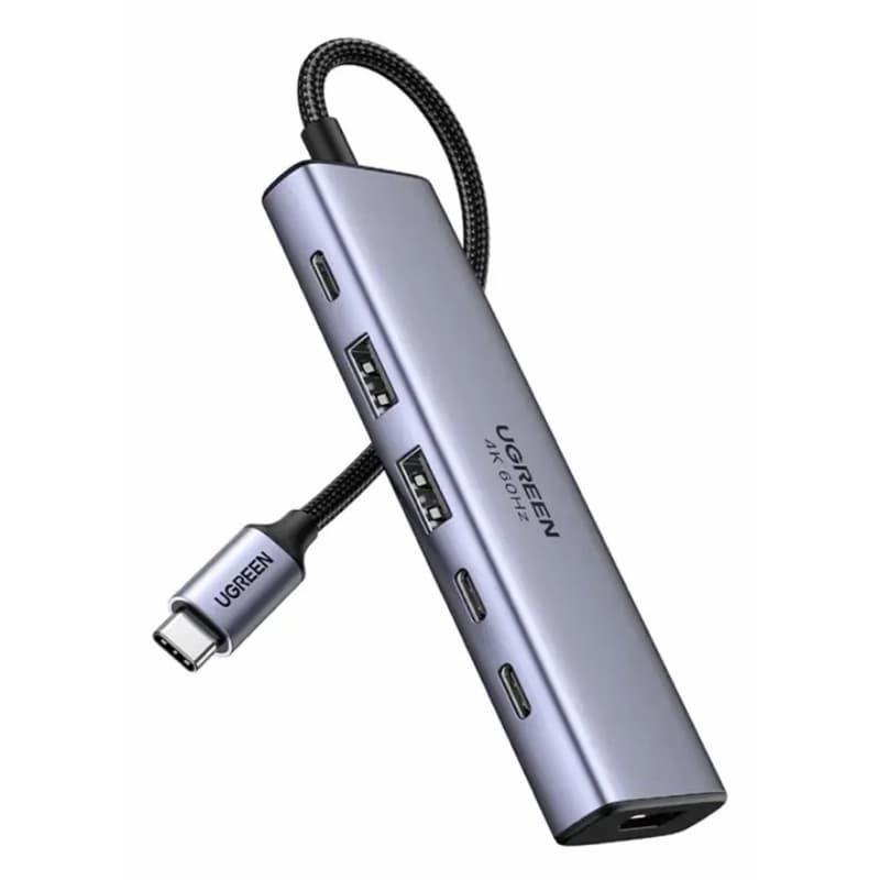 Hub Usb-c 6 Em 1 Ugreen 35999 Usb-a Usb Tipo-c 10gbps Hdmi 4k Pd 100w Cinza