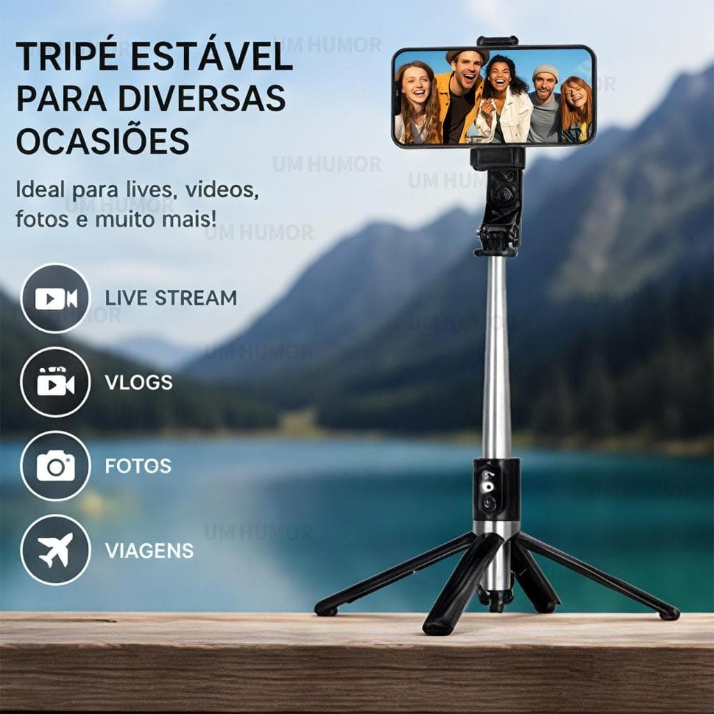Tripé para celular, controle remoto portátil, 1.39metros, para selfies e gravação de vídeo, extensível e ajustável,