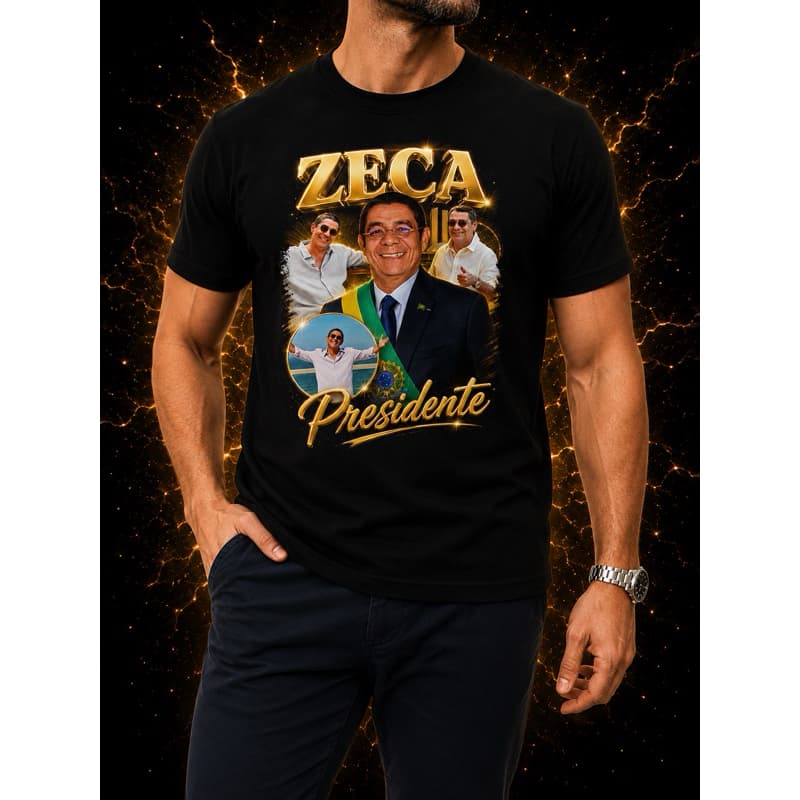 Camiseta Estampa Zeca Presidente 100% Algodão 30.1 Gola em Ribana