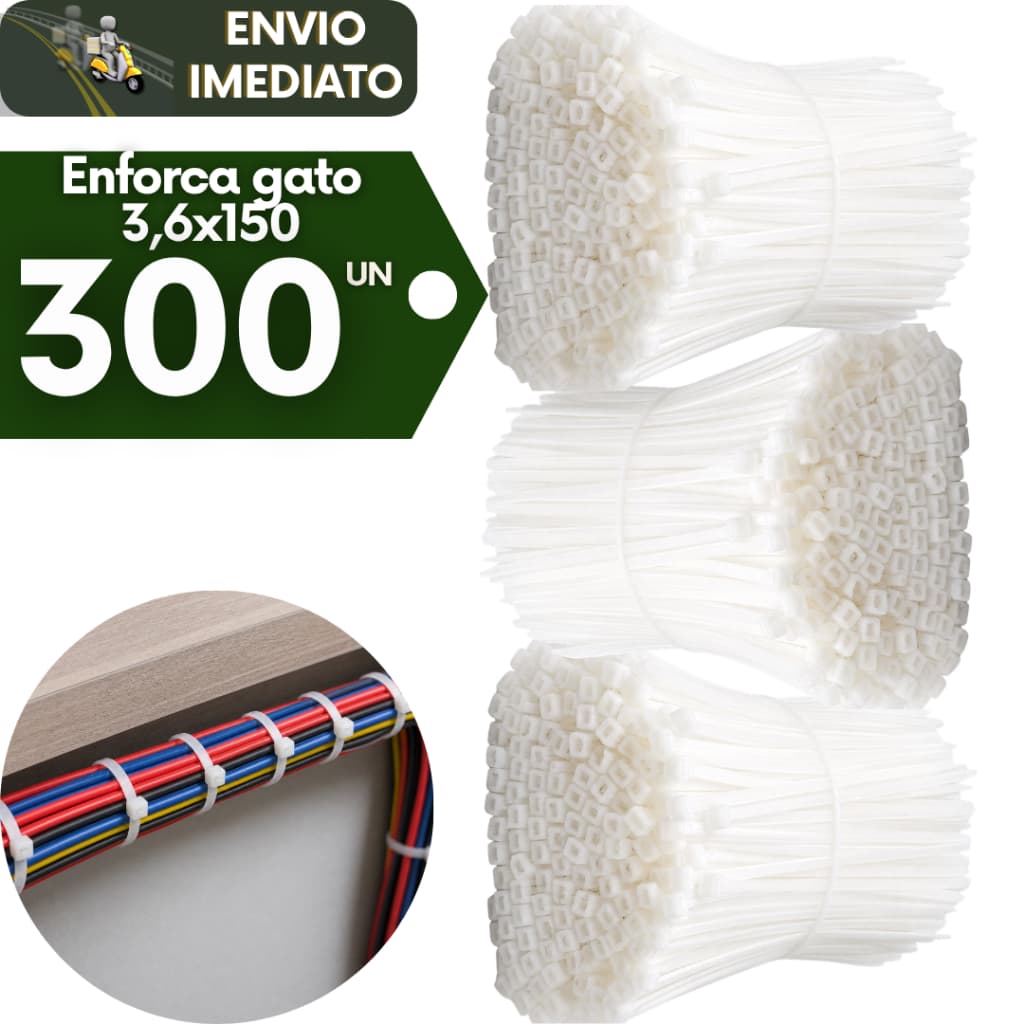 Kit 300 Enforca Gato Abraçadeira de Nylon Branca 3,6X150MM Trava Resistencia Durabilidade Qualidade