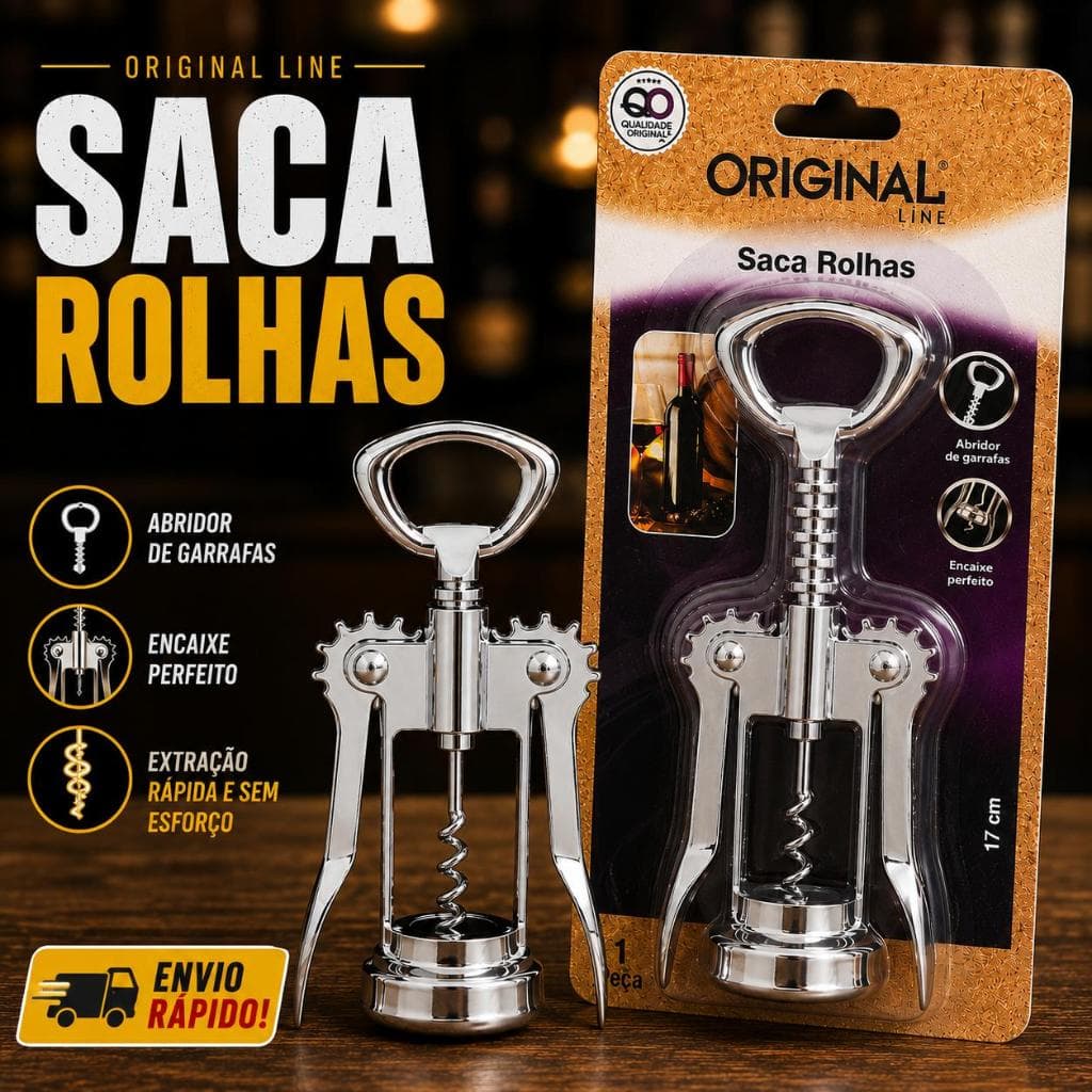 Saca Rolhas de Vinho Manual Abridor de Garrafas Cerveja Refrigerante 17cm Original Line