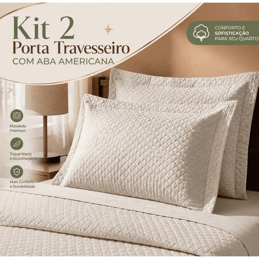 Kit 2 Porta Travesseiro Matelado com Aba Americana Fronha Decoração Cama Elegante