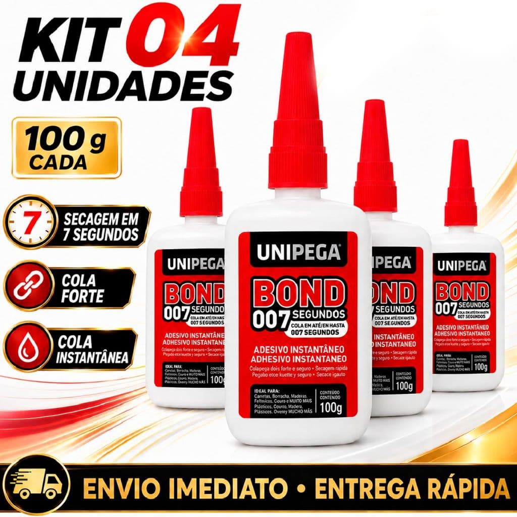 4 Colas Instantânea Super Bond 007 Com 100g Adesiva Secagem Rápida Cola Plastico Vidro Tecido
