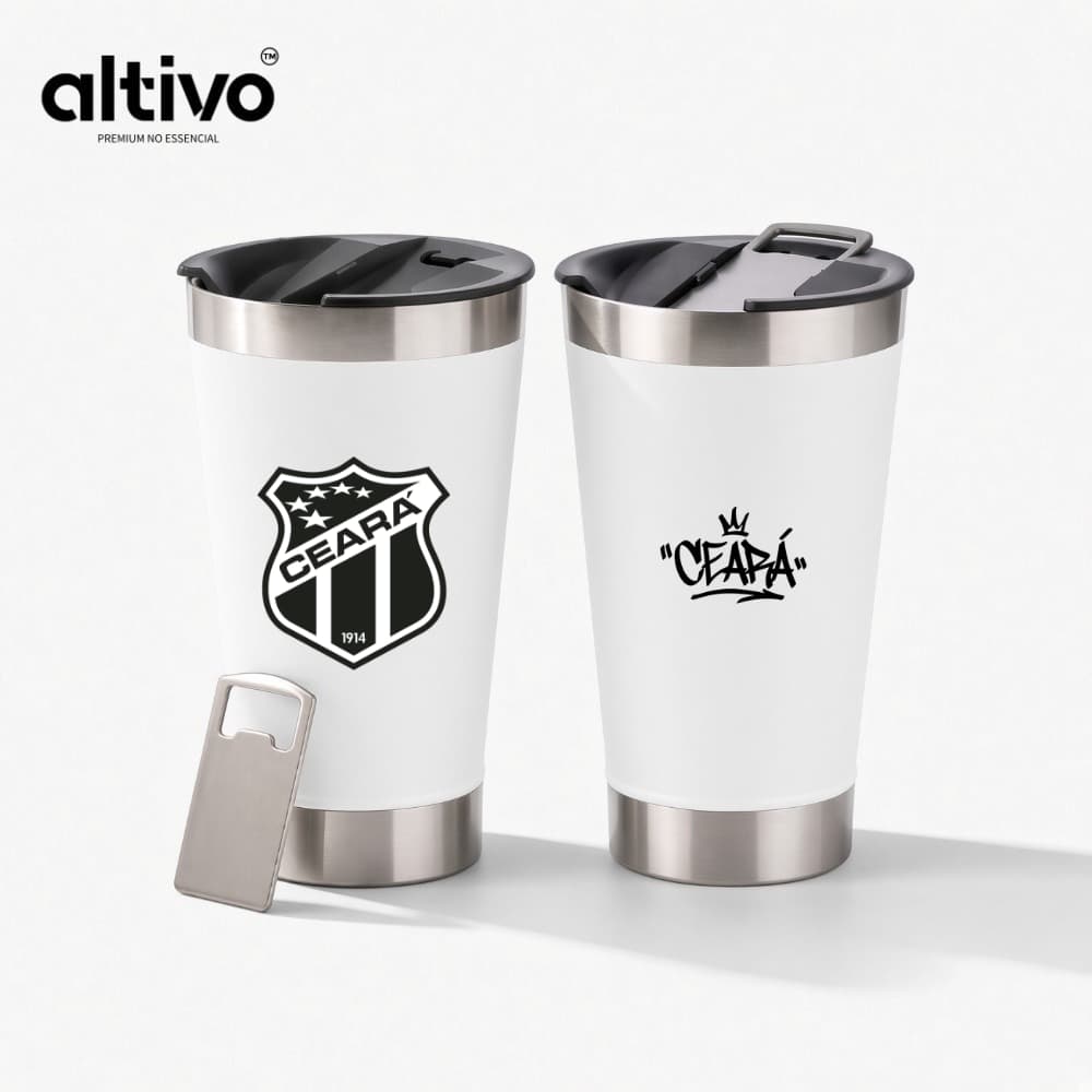Copo Térmico Ceará Sporting Club Time de Futebol 473ML com Tampa Rosqueável e Abridor em Aço Inoxidável