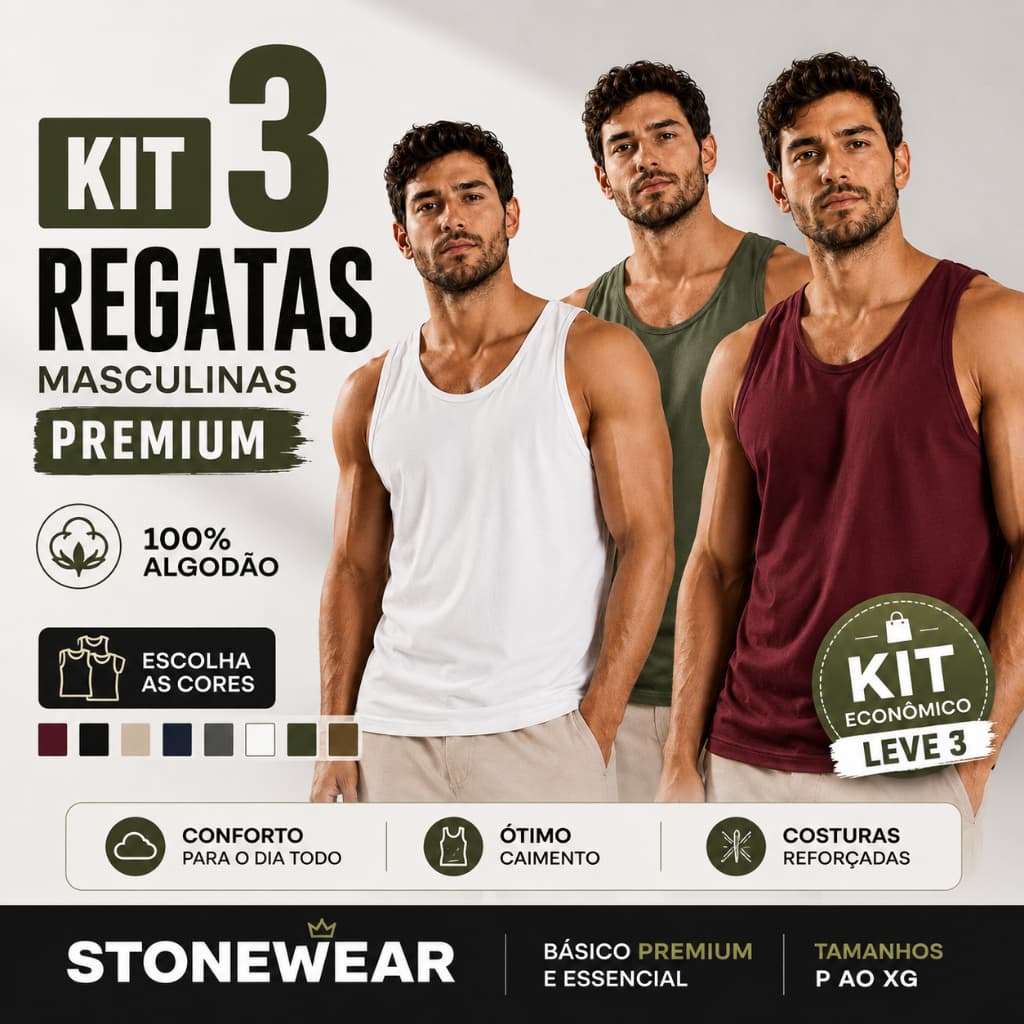 Kit 3 Regata Masculina Premium Stonewear
