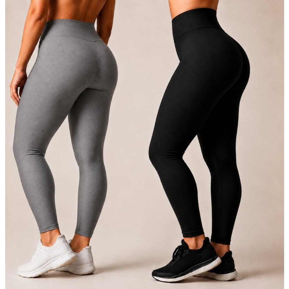 Kit com 2 calças legging Suplex Feminina para Academia Fitness Dia a Dia Confortável Cós Alto