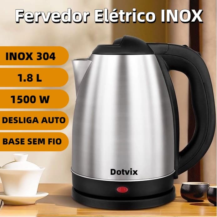 Chaleira Elétrica 1,8L Inox ou Vidro 127V/220V Automática para Café e Chá