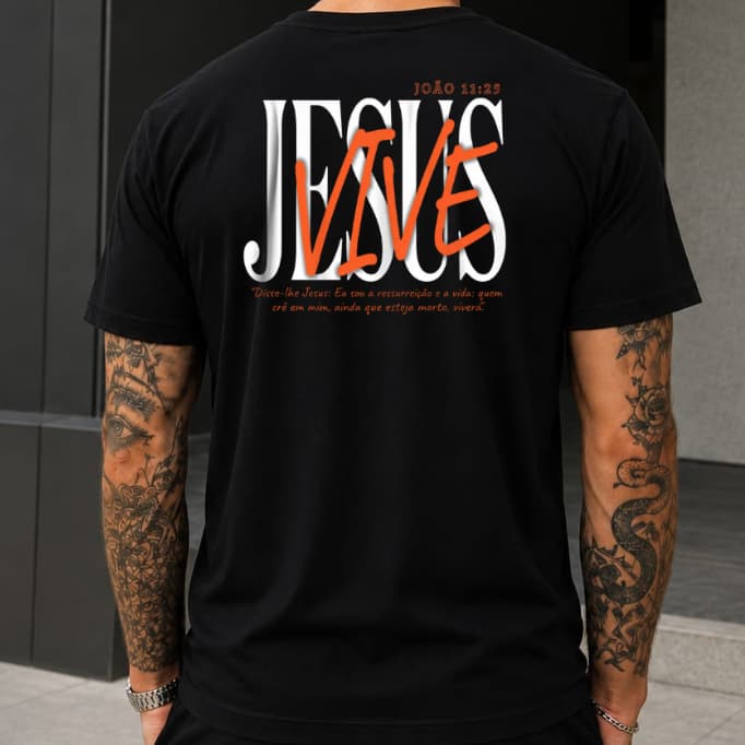 Camiseta Masculina ELE VIVE Camisa Style Manfinity 100% Algodão Streetwear Oversized Masculina Cristã Jesus