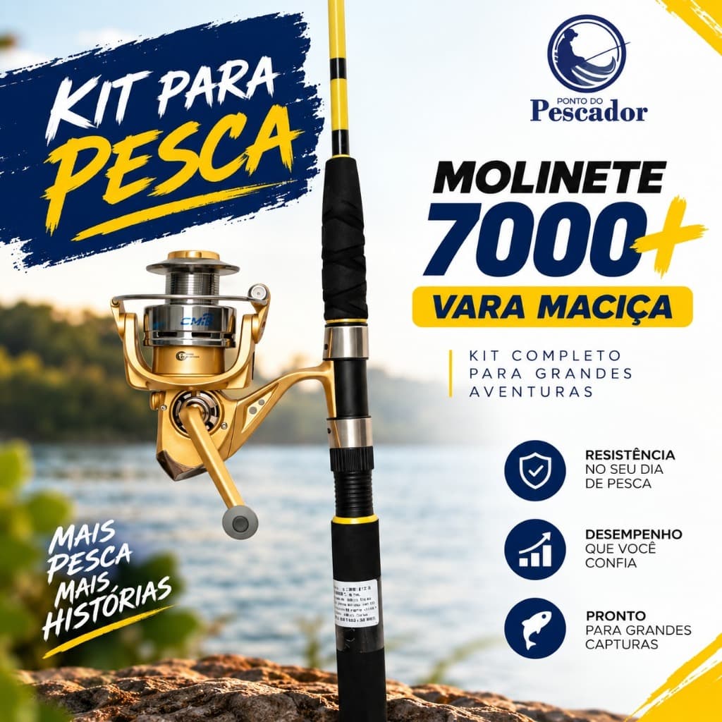 Kit Pesca Pesada- Molinete 7000 Aluminio+ Vara Albatroz Maciça