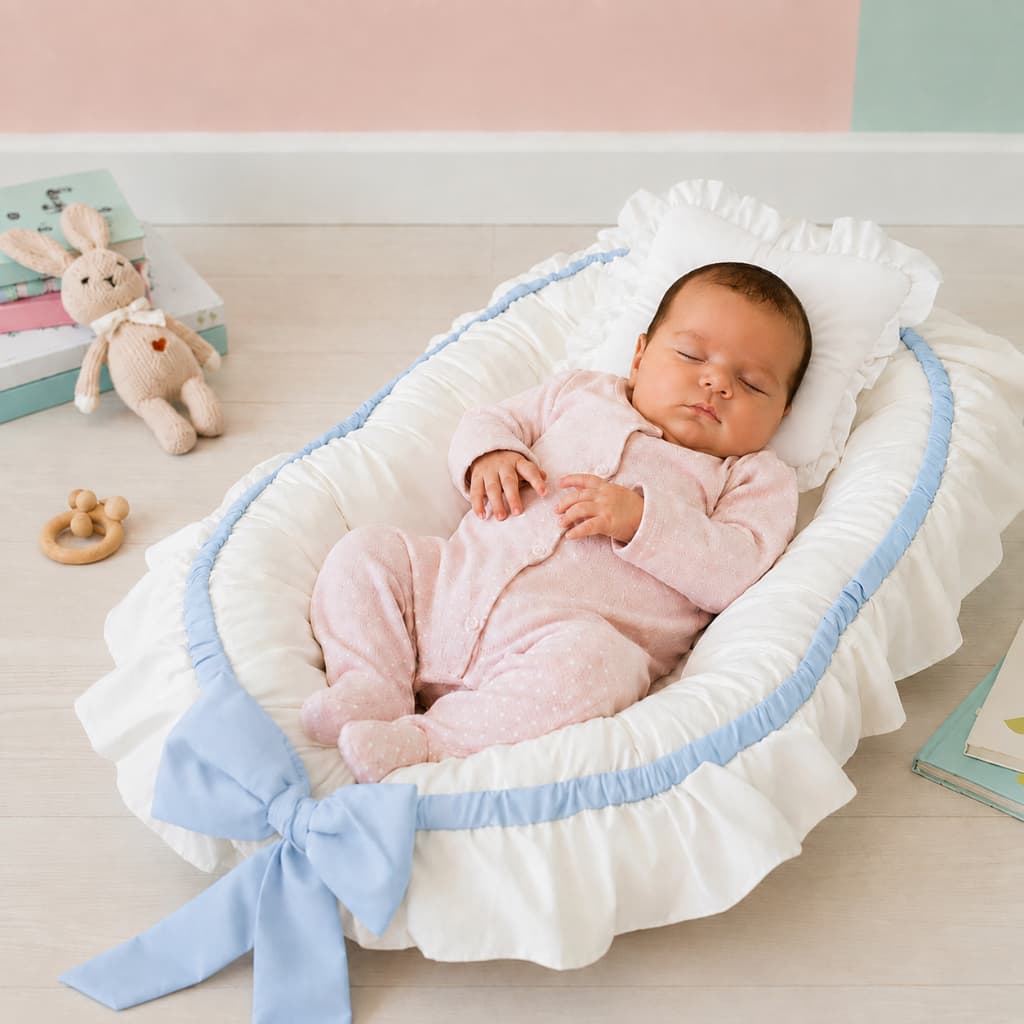 Ninho Redutor De Berço Para Bebe Com Laço MENINAS várias cores e temas Azul