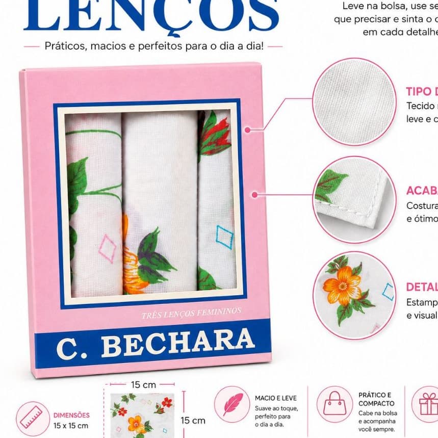 Kit c/ 3 Lenços de Bolso Lenços Tecido estampado