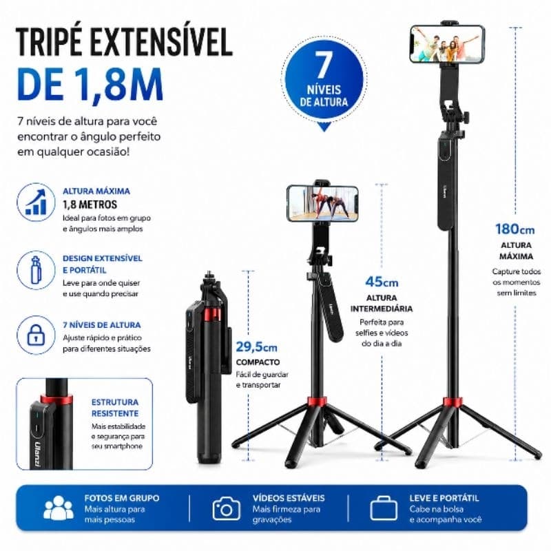 Tripé Bastão Para Celular Ulanzi MA09 Com Controle Remoto