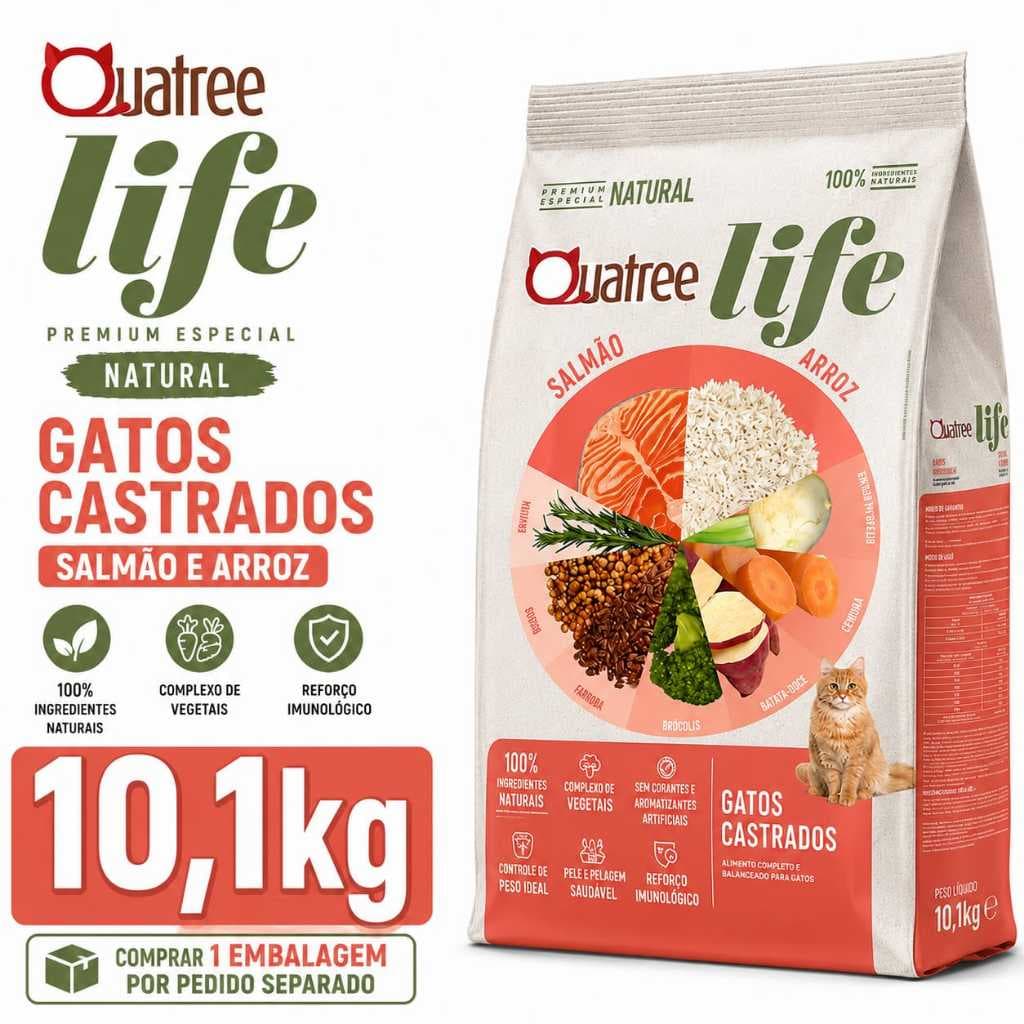 Ração Quatree Life Gatos Castrados Sabor Salmão 10,1kg