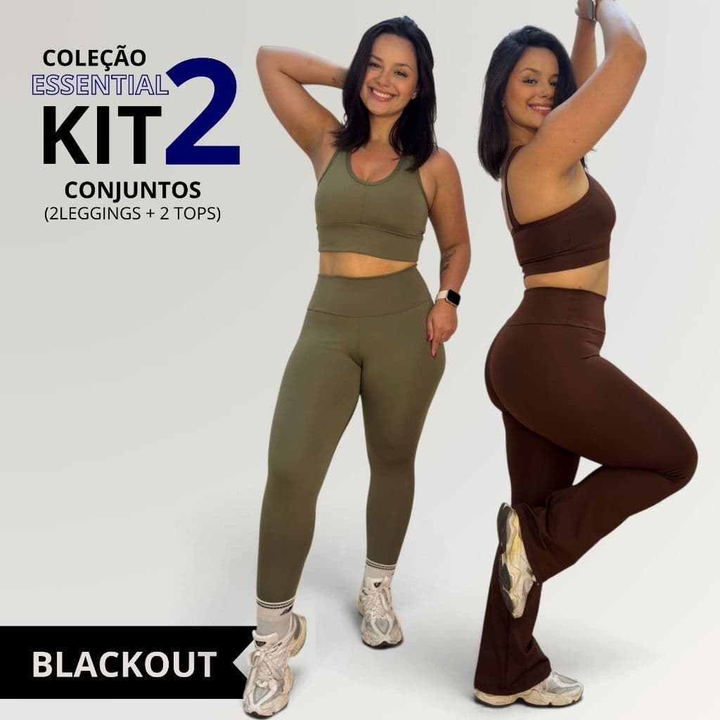 Kit 2 Conjuntos Flare e Básico Essential Blackout Fitness Feminino Academia